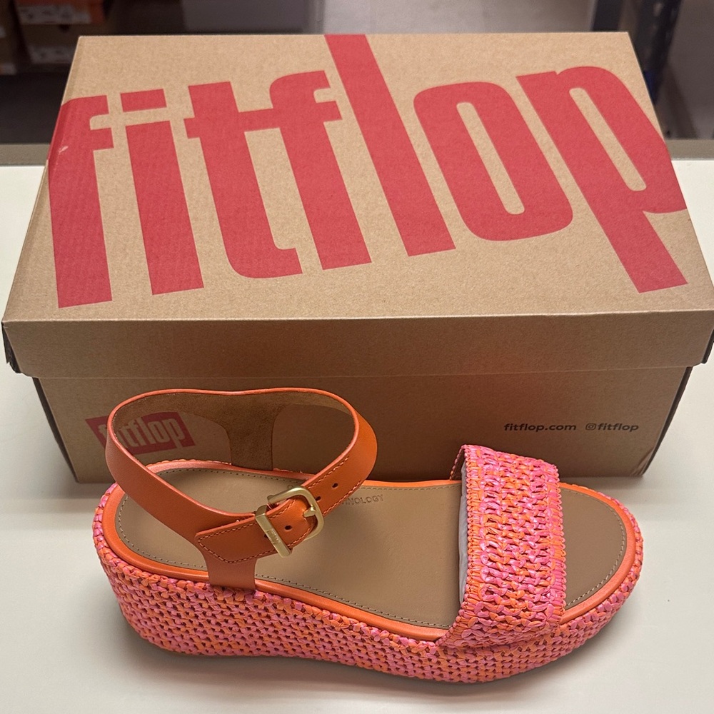 Fitflop Women's Orange and Pink Woven Platform Sandals - Picture 4 of 13